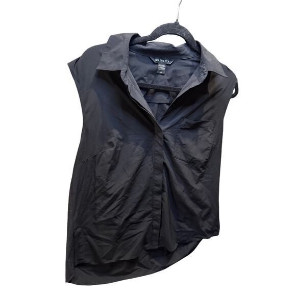 Athleta Black Sleeveless Collared Button Up Shirt Women’s Medium Oversized Boxy - Picture 9 of 10
